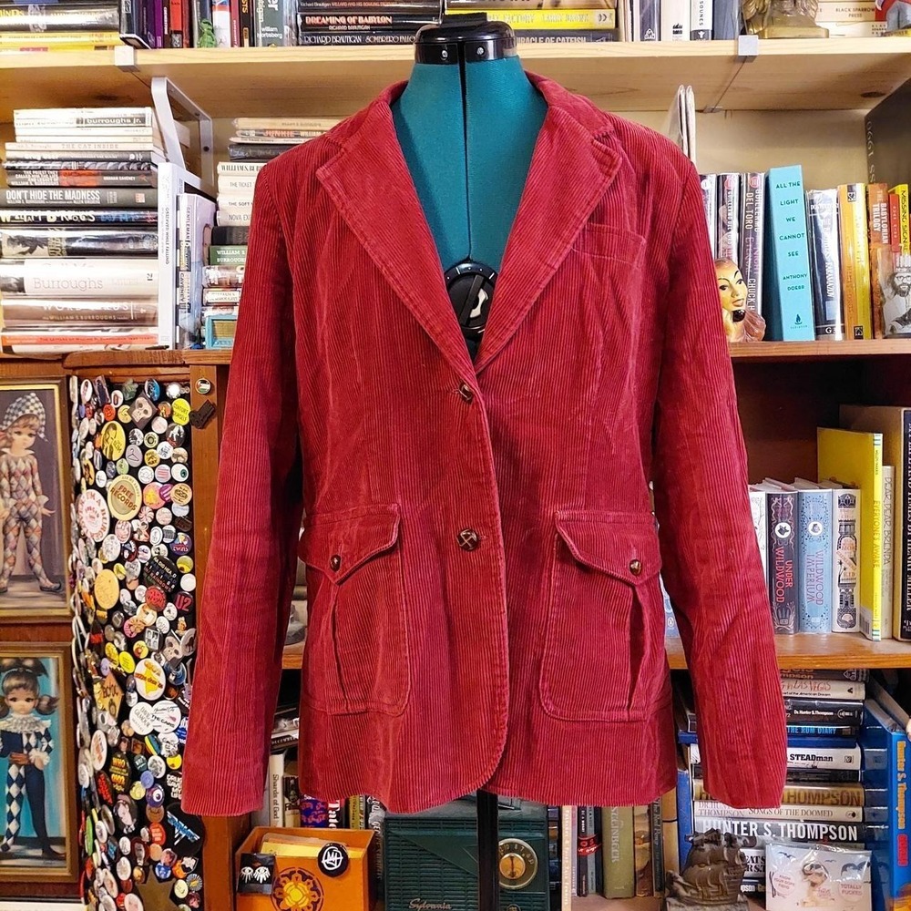 Vintage Charisma Red Corduroy Blazer Jacket Size 14 90s Cotton Shoulder Pads